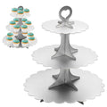 3-Tier Silver Matte Cupcake Stand 2 Pack, Cardboard Dessert Display for Weddings, Parties Events, Easy to Assemble Tiered Cake Stand - color: Silver 2 Pack