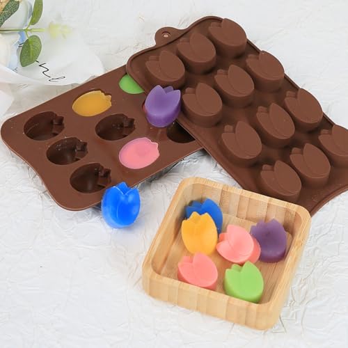 Mini Flower Chocolate Molds, 2 Pcs Silicone Molds with Tulip Shapes for Making Chocolate/Candy/Gummy/Jelly, Food Grade Candy Mold with 12 Cavities Mini Tulips for Fruit Snacks - color: Tulip