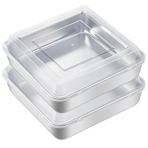 GIUOIDUO 2-Pack 8x8 Inch Baking Pan with Lids - Stainless Steel Square Cake Pan for Cakes, Brownies & Food Storage - Non-toxic & Dishwasher Safe,Set of 2 (2 Pans + 2 Lids) - size: 8x8x2 Inch (High Lid)