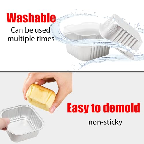 50 Pack 5oz Mini Square Cake Pans with Lids, Silver - color: Silver, size: Square