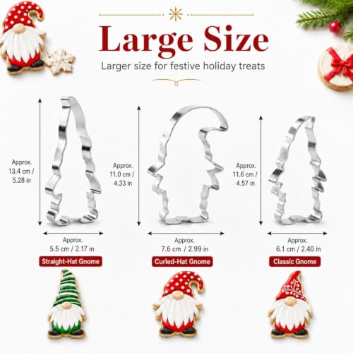 Large Christmas Gnome Cookie Cutters, 3-Piece Stainless Steel Set - style: Gnome