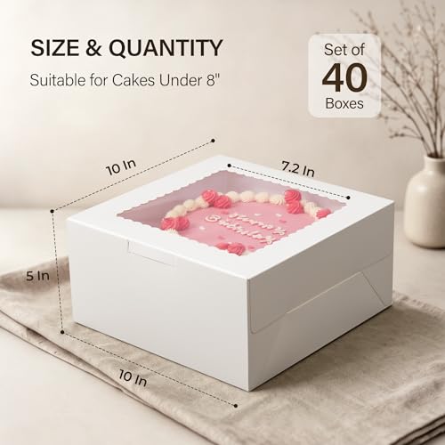 Kootek 40PCs Cake Boxes 10 inch, Disposable Cake Carrier Storage Containers