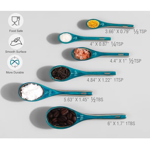 6pcs Pakkawood Measuring Spoons Set, Turquoise Blue - color: Turquoise Blue 6pcs