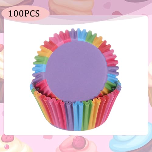 100 Pack Rainbow Cupcake Liners, Standard Size Greaseproof Baking Cups