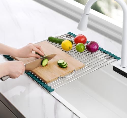 Tomorotec Roll Up Dish Drying Rack Over Sink,304 Steel,17.7x15.5,DarkGreen - color: Dark Green, size: 17.7 x 15.5 in