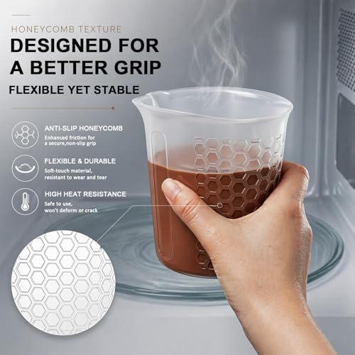 Palksky Silicone Measuring Cups Set (1-Cup & 2-Cup & 4-Cup) with Jar Spatula, Microwave Safe, Honeycomb Heat-Control Grip, Easy-Read Liquid Measuring for Baking, Cooking & Chocolate Melting - size: 1000ml*1+500ml*1+250ml*1+Jar Spatulas*3