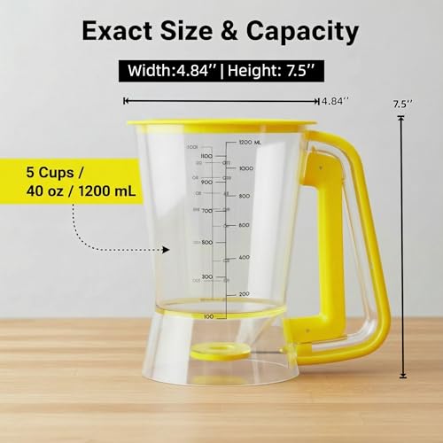 Pancake Batter Dispenser 5-Cup Batter Pourer for Maker Pancakes, Waffles, Crepes, Muffins, Cupcakes, Easy Squeeze Grip Handle with Proof Nozzle, Precise Baking Tools（Yellow） - color: Yellow
