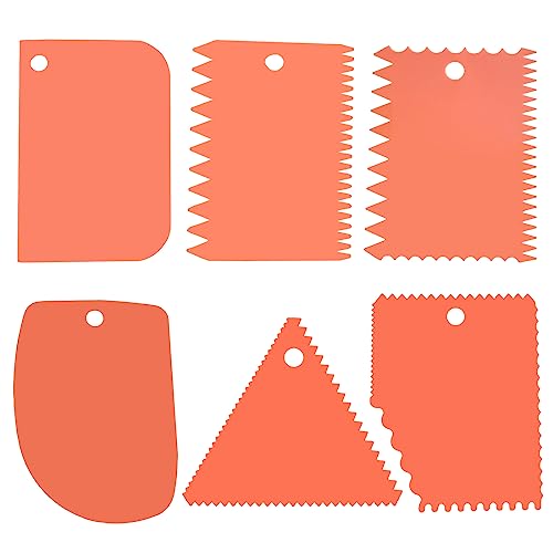 6pcs Cake Scraper Decorating Comb and Icing Smoother Reusable Bread Cream Pizza Cutter-Orange - size: 6Pcs-Orange