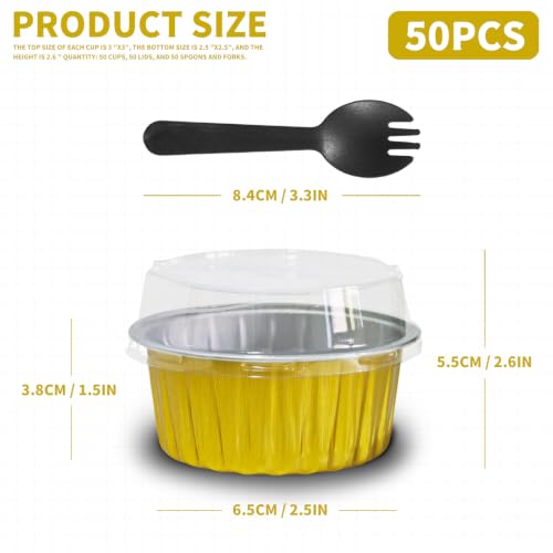 Graduation Party 50Pcs Mini Aluminum Foil Cupcake,5oz Baking Cups with Lids - color: Gold