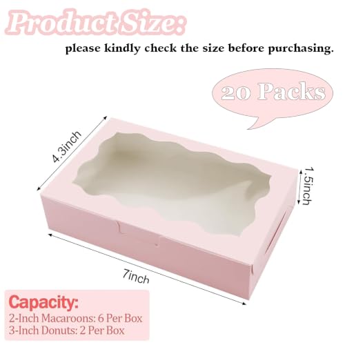 Cookie Boxes with Window Pink Bakery Boxes 7 x 4.3 x 1.5 Inch Takeout Treat Boxes for Cookies, Donuts, Pastry, Strawberries, Macarons(20PCS) - color: Pink