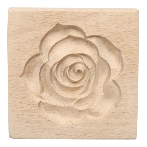 HARFINGTON Wooden Cookie Mould - 3.94" x 3.94" Rose Carved Baking Tool - style: Rose