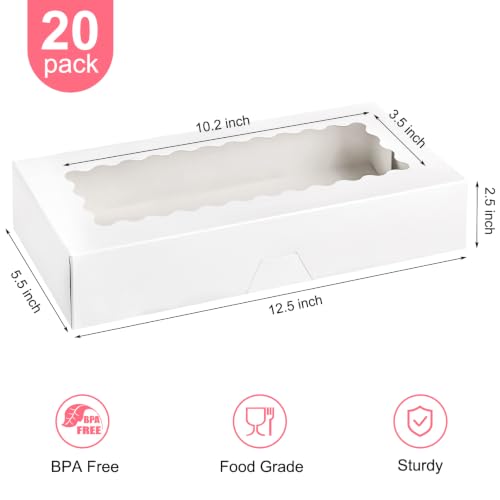 Kucoele 20 Pack 12.5" x 5.5" x 2.5" Cookie Boxes with Window