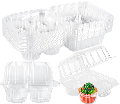 20 Pack Plastic Cupcake Containers, 4 Compartment Cupcake Carrier