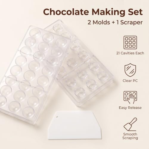 Pack of 2 Chocolate Candy Mold PC Polycarbonate Chocolate Making Mould with Scraper(Semicircle+Diamond) - color: Semicircle+Diamond