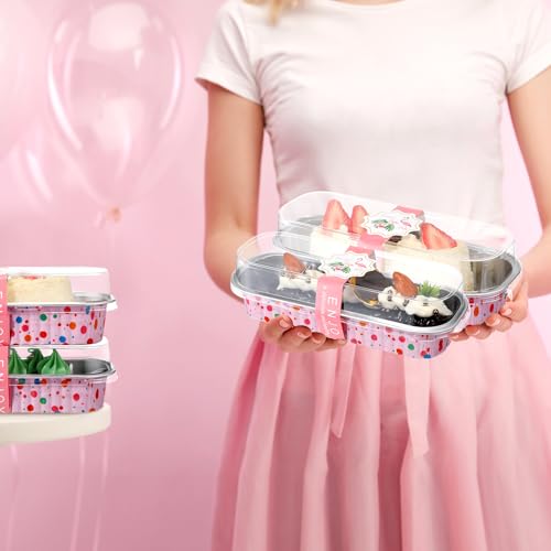 Tioncy 50 Set Mini Pink Dot Loaf Pans with Lids Spoons Stickers 6.8oz - style: Pink Dot