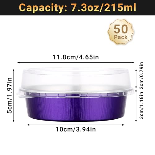 Beasea 4 Inch Pie Tins with Lids, 50 Pack 7.3 Oz Disposable Mini Tart Tins, Aluminum Foil Baking Tins Small Round Muffin Container Mini Cheesecake Cups for Pie Tart Quiche - Violet Purple - color: Violet Purple