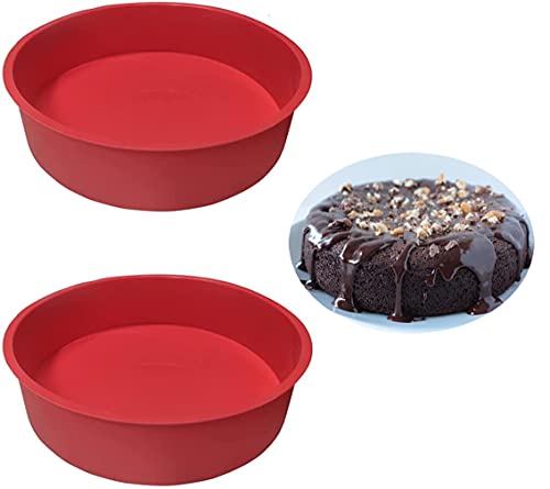2pcs 8 Inch Silicone Cake Pan for Baking, Round Cake Molds Silicone Baking Pan Non-Stick Quick Release Suitable for Cheesecake Chocolate Cake Brownie Cake puddings - size: 8inch, style: Round