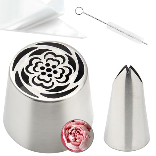 13 PCS Russian Piping Tips Set,Stainless Steel Icing Nozzles for Cake Decorating, Cream Flower Bouquet DIY Cookies, Desserts Baking Tools 1 XXL,1 Medium Leaf, 10 Piping Bags, 1 Brush - color: No.44 (XXL)