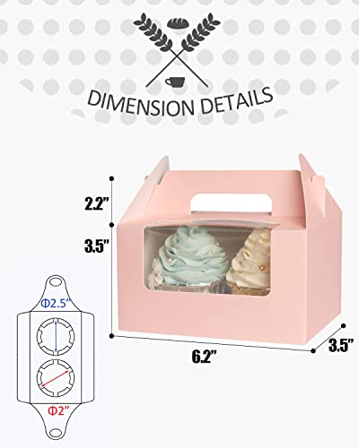 qiqee Pink Cupcake Box Two Holder 6.5x3.6x3.5inch(2.2" Top) 100pcs 2 Cupcake Boxes With Window - color: Pink, size: 100Pcs, Two Holder
