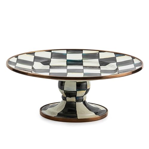 MACKENZIE-CHILDS Pedestal Platter, Mini, Black-and-White Courtly Check - color: Courtly Check, size: Mini