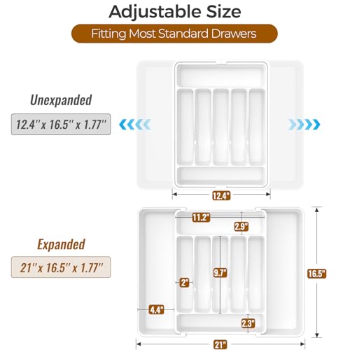 ukeetap Extra Large Expandable Silverware Organizer, Flatware Tray,White - color: White