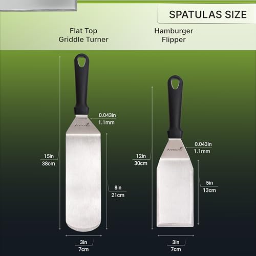 Griddle Sraper Flipper - 2 Metal Spatulas - Great for cast Iron Griddle BBQ Grill Flat Top - Commercial Grade - Griddle Accessories - color: Plastic Handle Set