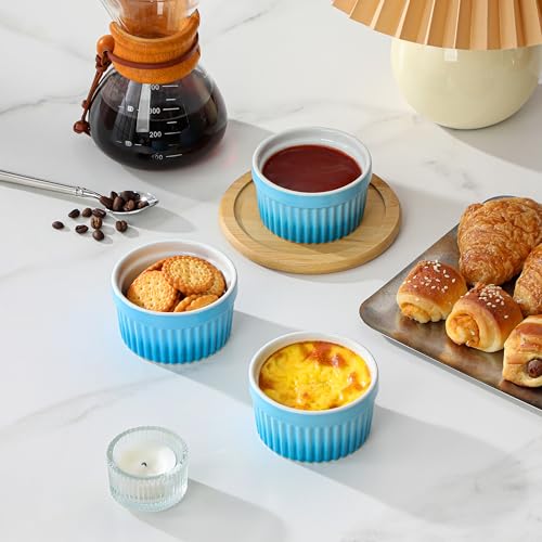 MALACASA 4 oz Ceramic Ramekins, Oven Safe Souffle Dishes, Set of 6, Blue - color: Blue, size: 4 Oz