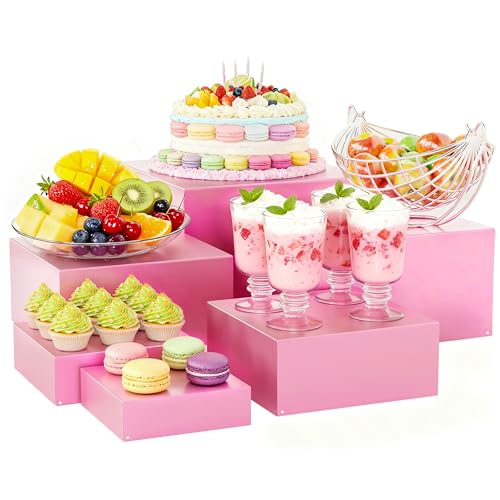 6 Pcs Metal Buffet Risers, Large Food Display Stands for Table - color: Pink, size: 6P-Square(5IN to 10 IN)