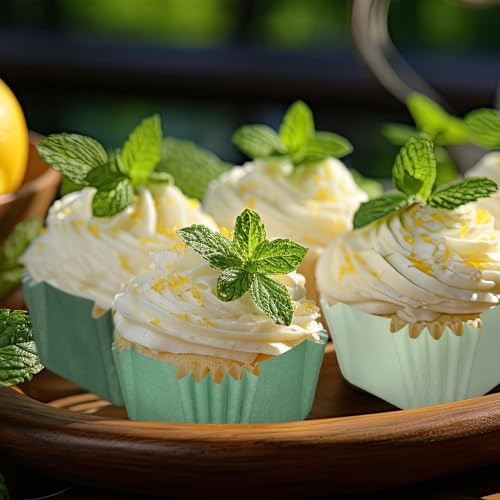 Whaline 450Pcs Gradient Sage Green Mini Square Cupcake Liners Light Dark Green Cupcake Muffin Baking Cup Wrappers for Wedding Bridal Baby Shower Birthday Party Decor - style: Gradient Green