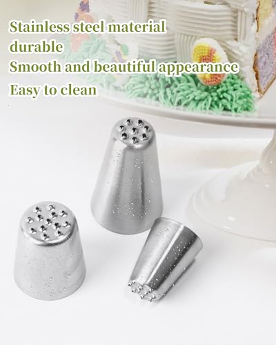 3 Pcs Grass Icing Nozzles Set, Stainless Steel Cake Piping Tips - size: Grass Nozzles-3Pcs