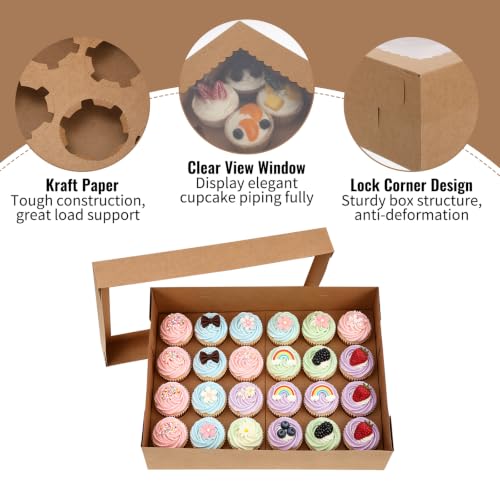 20 Pcs Brown Cupcake Boxes 24 Standard Cupcake, Kraft Paper Bakery Box - color: Brown (20 Pack)
