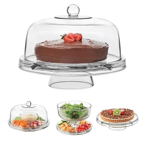 Libbey Selene 6-in-1 Domed Cake Stand, Unique Space Saving Glass Cake Stand with Dome, Multi-Purpose Dip Bowl To Serve Snacks and More - color: 6 in 1 Glass