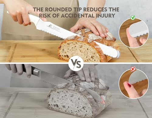 CoquusAid Upgrade Bread Knife for Homemade Bread, World‘s 1st Double Serrated Knife for Crusty Sourdough, 11.6 Inch Stainless Steel Bread Slicer, Professional Sourdough Cutter, Ideal Gift, White - color: White