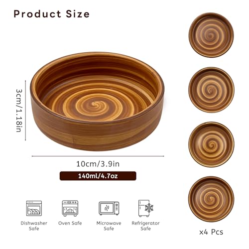 SNAIL GARDEN Handmade Dipping Bowls Set of 4,4oz Small Ceramic Soy Sauce Dish Dipping Bowls, Stoneware Cups for Dips,Sushi,Wasabi, Appetizers, Vintage Ramekins for Creme Brulee - Microwave & Oven Safe