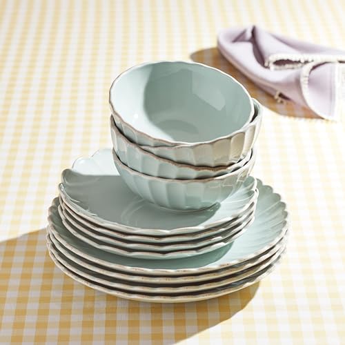Lenox French Perle Scallop Ice Blue 12-Piece Dinnerware Set for 4 - color: Ice Blue, style: 12-Piece Dinnerware Set