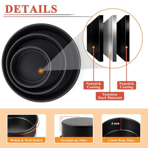 E-far Cake Pan Set of 3(5/7/9 Inch), Nonstick Stainless Steel Cake Pans - size: 5-7-9 Inches