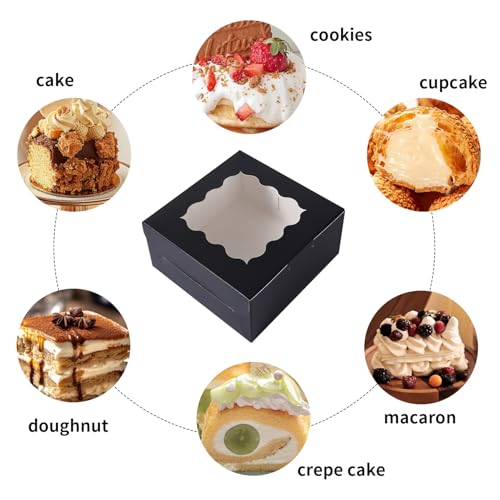 6x6x3 Inches Small Cake Box with Window, Bakery Box, Pastry Boxes, Cookie Boxes, Mini Pie Box for Pastry,Dessert,Strawberries,Chocolates, Cupcakes with paper stickers (Black/36pcs) - color: Black/36pcs