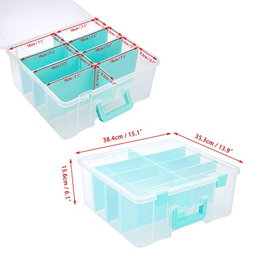 BTSKY Clear Plastic Dividing Storage Box with 8 Deep Compartment Sewing Box - size: 15.1x13.9x6.1 Inches-Clear