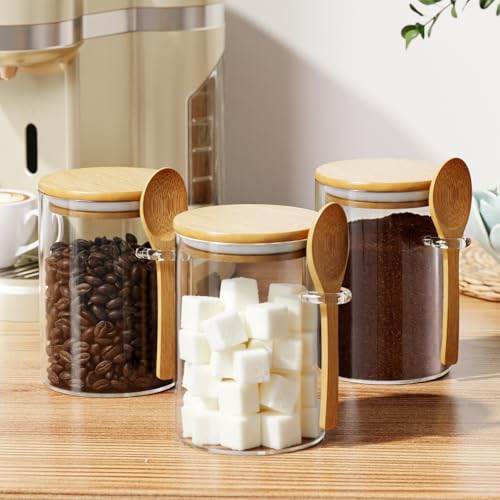 15 oz Glass Sugar Container, 1 Pack Coffee Container, Glass Jars with Lids