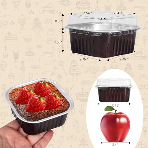 50 Pcs Mini Square Baking Cups with Lids,5oz Aluminum Foil Mini Cake Pans with Lids,Disposable Ramekins Cake Pans,150ml Dessert Cups Cupcake Pans for Wedding Birthday Party,Coffee - color: Coffee, size: 5oz