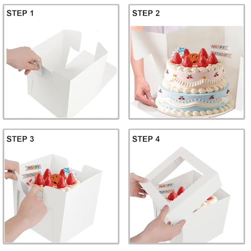 20Pack 12x12x6 Cake Boxes with Window, Sturdy White Cake Boxes for Transporting & Gifting, Easy to Assemble, Perfect for Desserts, and Crocheted Items, Fathers day - size: 12x12x6