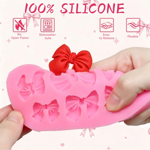 Bow Mold Silicone, Mini Bows Candy Chocolate Mold Bow Cake Silicone Molds - color: 5 Pcs Bow Fondant Molds, Pink