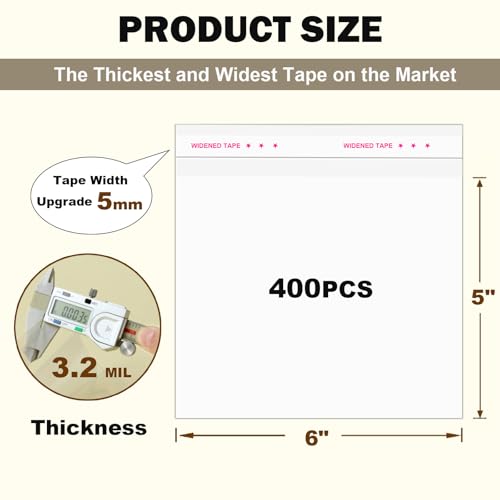400PCS Thick Clear Cellophane Bags Self Sealing 6x5 Inches Cookie Bags Self Adhesive Resealable Cello Bag for Packaging Cookies Party Favors,3.2Mil - color: 6"x5"-400PCS