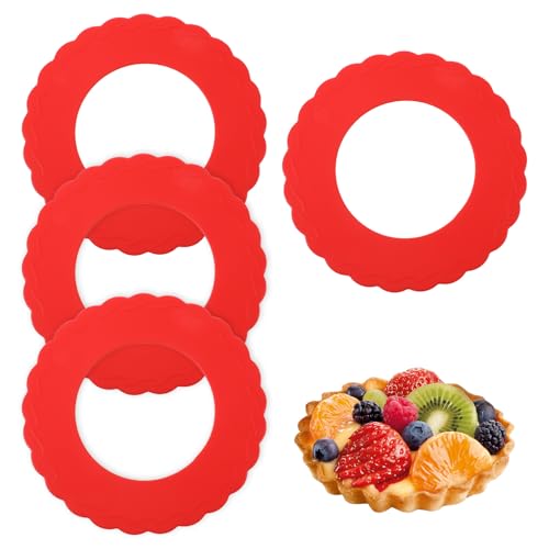 4 Pcs Mini Pie Crust Shields, Pie Crust Protector for Edges Baking Silicone Crusts Shield for 4 to 6 in (Red)