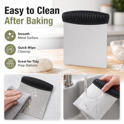 Heavy Duty Stainless Steel Dough Scraper & Bench Scraper – Multipurpose Metal Baking Tool with Measuring Scale, Random Color Handle