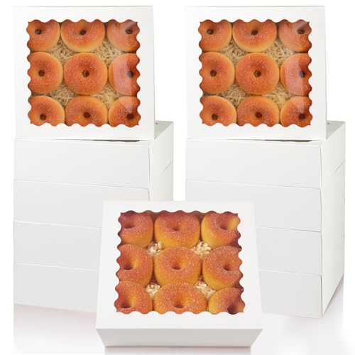 qiqee 10x10x2.5 Inch White Pie Boxes with Window 12Packs Cookie Donut Bakery Box (Auto-pop Up) - color: 12Packs, White