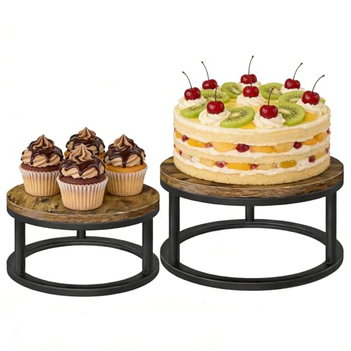 2 Pack Rustic Round Cake Stand Set, 10/12 Inch Cupcake Pedestal Stands - size: 2 Pack - Round