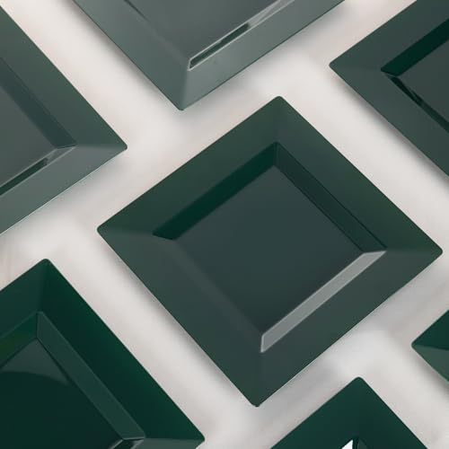 100 Pack Green Plastic Square Dessert Plates, 6.5" Disposable Salad Plates - color: Green