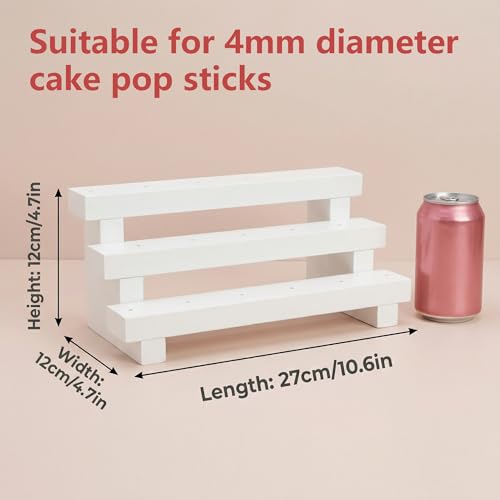 NANGOPOP Cake Pop Stand Display Riser - 3 Tier Wood Lollipop Holder, 17 Hole Sucker Stand for Dessert Table of Wedding, Birthday Party - White, Collapsible, Fit 5/32" (4mm) Lollipop Sticks