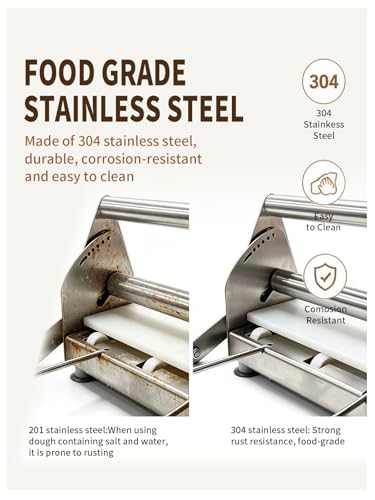 304 Stainless Steel Fondant Dough Sheeter with 23.62" x 11.81" Sheeter Board, fondant non-stick roller, Manual Dough Roller with 1-20mm Adjustable Thickness